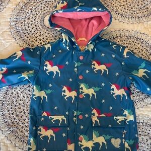 Hatley Teal Unicorn Raincoat with Pink Hood Lining